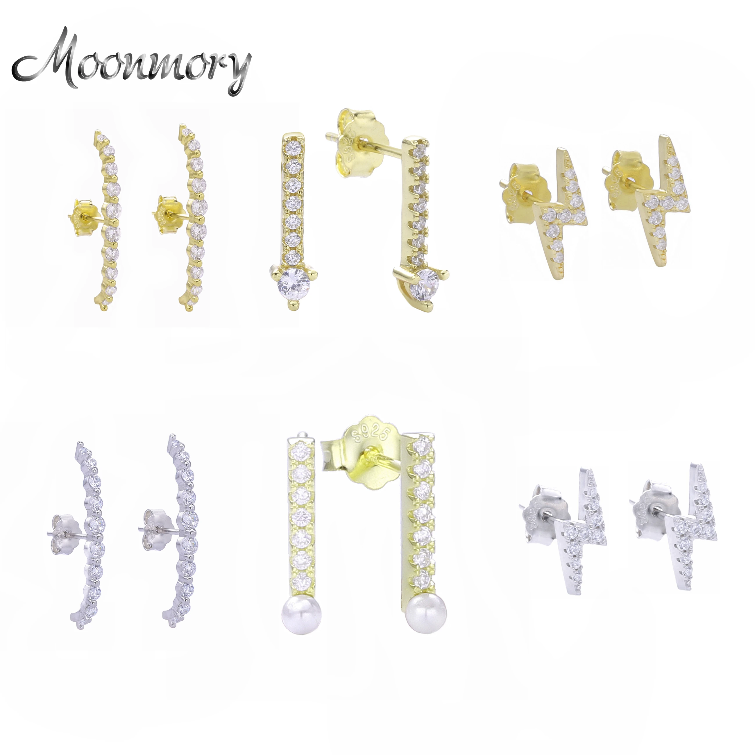 

Moonmory Fine Jewelry 925 Sterling Silver Lightning Pearl Stud Earrings For Women Gold Punk Rock Stud Earring Silver 925 Jewelry