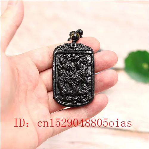 Natural Black Green Jade Chinese Dragon Pendant Beads Necklace Charm Jewelry Fashion Accessories Carved Amulet Gifts for Men Her