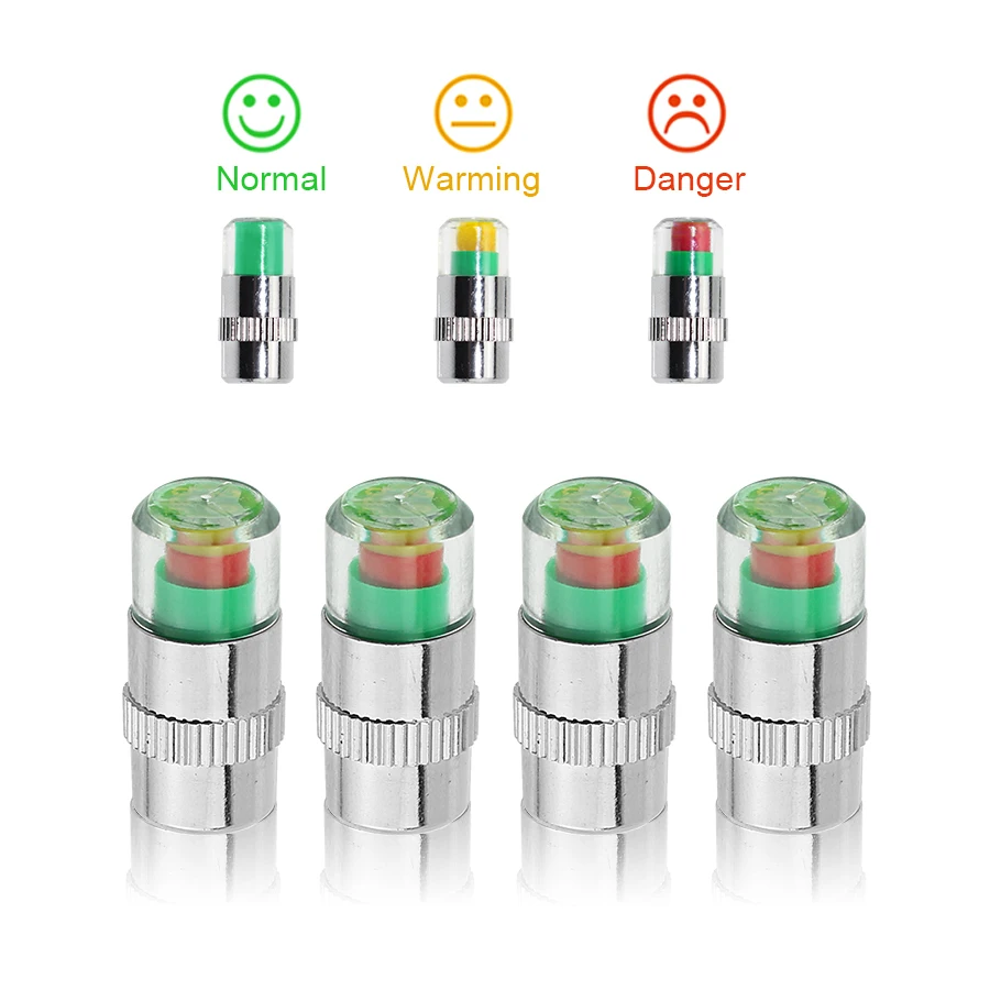 

4pcs 2.0/2.2/2.4 Bar 30/32 PSI Tire Pressure Monitor Pressure Gauge Cap Sensor Indicator Alert Monitoring Tools Kit