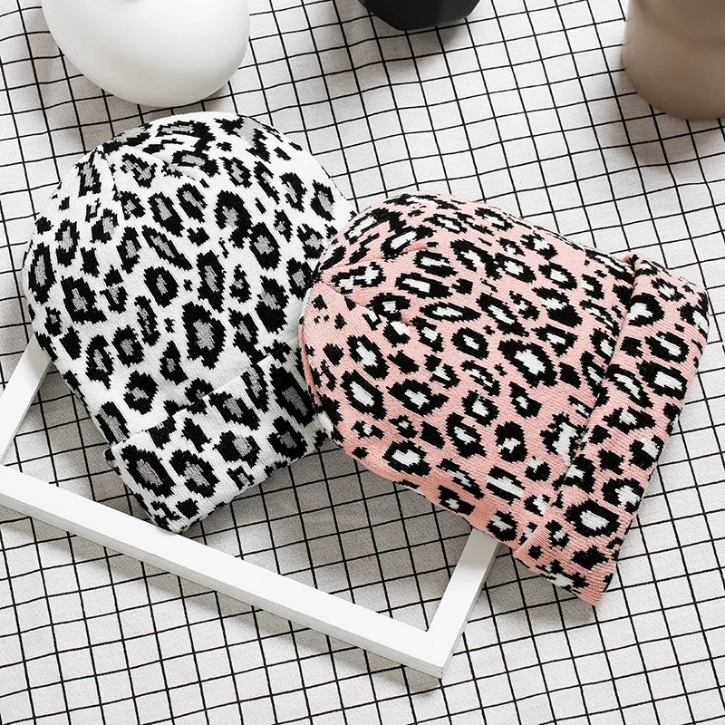 New Leopard Autumn Winter Causal Hip Hop Beanie Tide Korean Version Keep Warm Knitted Hat Adult Cap 6