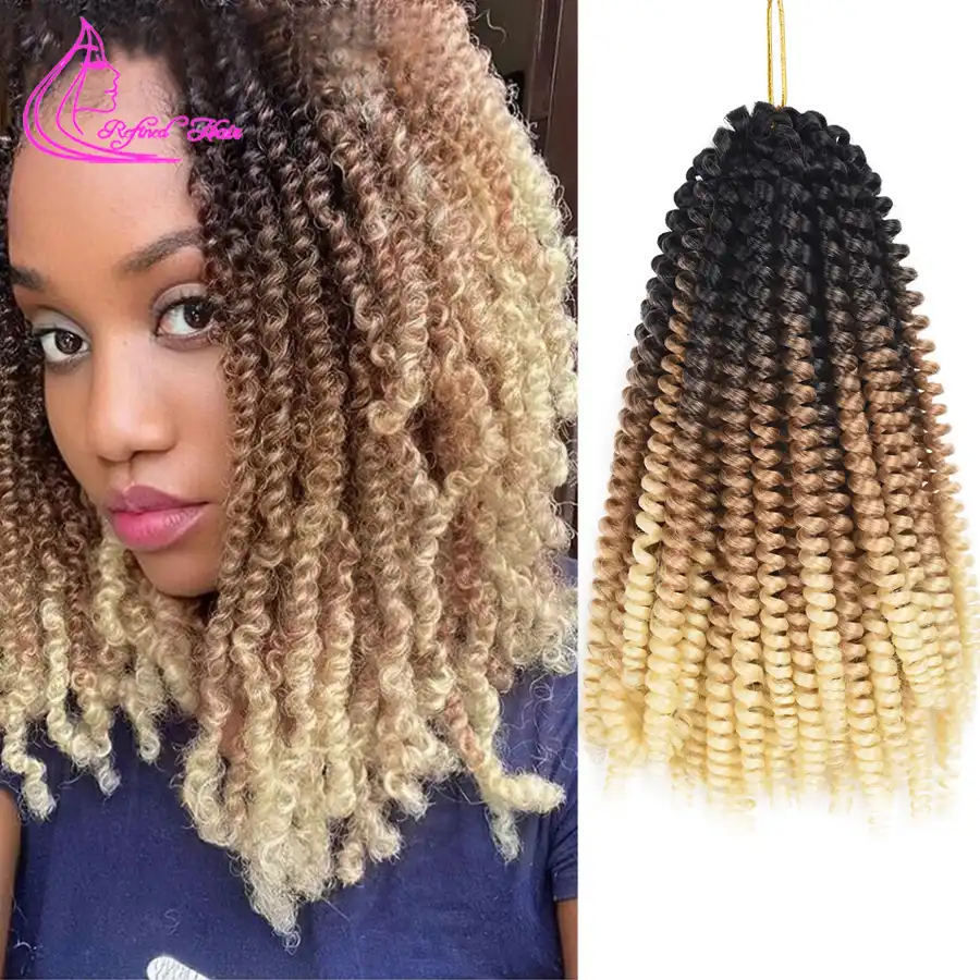 Refined Hair 8inch Short Afro Curly Twist Braids Synthetic Crochet Spring Twist Ombre Braiding Hair Extensions 30 Strands Pack Aliexpress