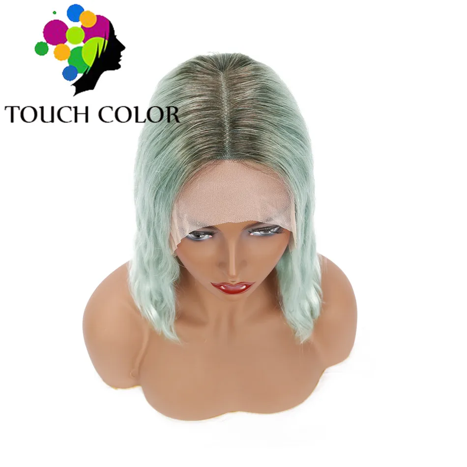 Покраска методом Омбре синтетический парик 13x4 индийские Волнистые Короткие парики боб для черных женщин Remy человеческие волосы