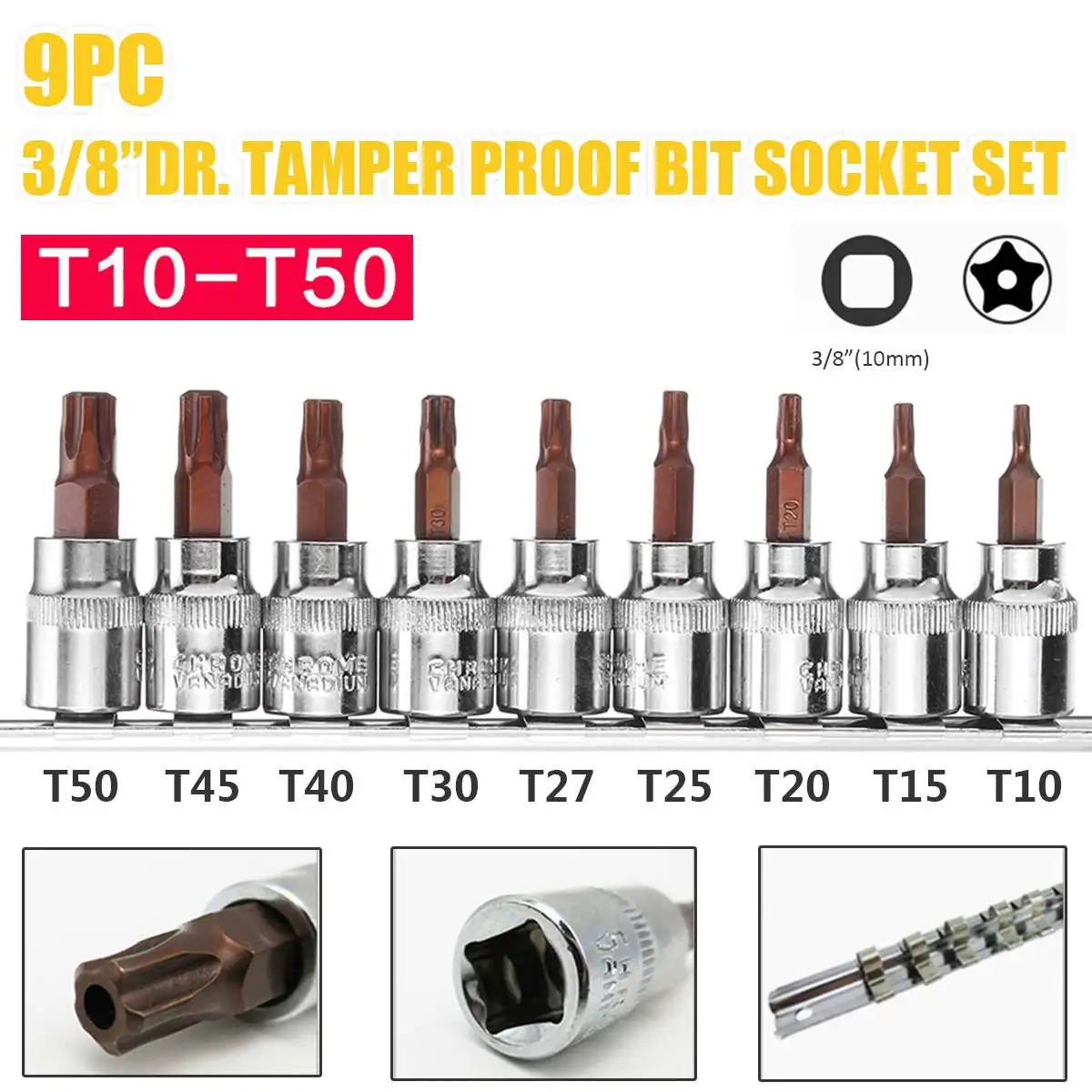 

Anti-rust and Corrosion-Resistant Alloy Steel Pentagonal Plum Blossom Sleeve Screwdriver Sleeve 9 Sets for Mechanical Maintenanc
