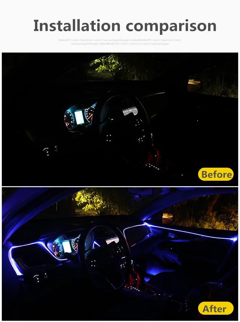 1 шт. звук активный EL неоновый провод полосы светильник RGB светодиодный автомобильный интерьерный светильник Многоцветный Bluetooth телефон контроль атмосфера светильник 12 В