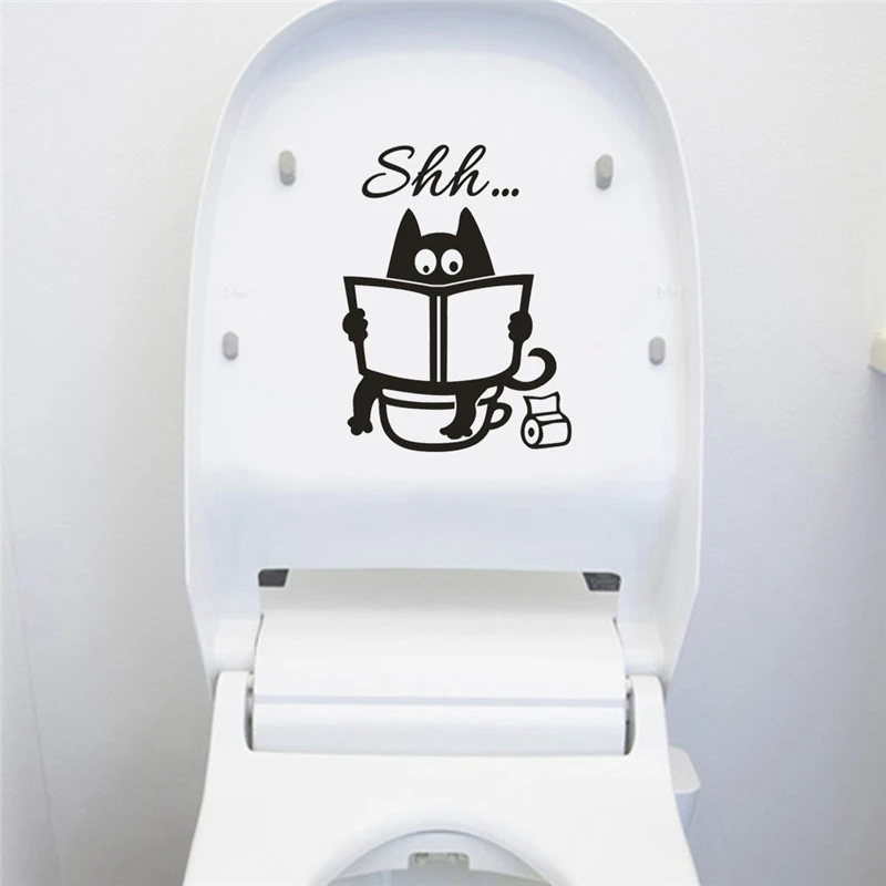 Cute Cat Shh Toilet Removable Art Vinyl Mural Home Room Decor Wall Stickers Creative Comfortable Warmth Quality Exquisite