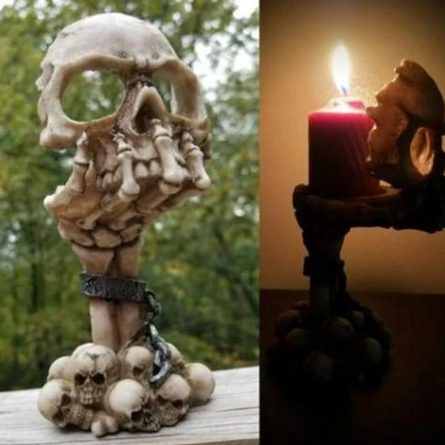 Gothic Candle Holder Candlestick Ghost Skull Resin Crafts Home Decorat