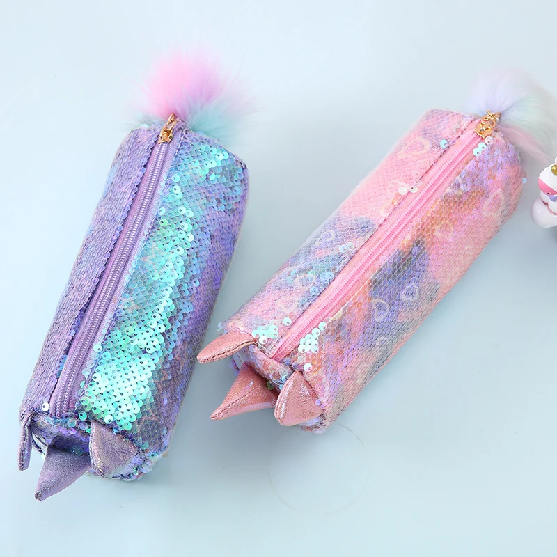 Чехол-карандаш с блестками в виде единорога, милые сумки для макияжа для девочек, косметический Чехол, сумка для письма школьника, дропшиппинг