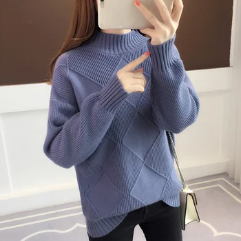 

Winter Fall Women's Sweaters Pullover Long-sleeved Loose Sweater Solid Female Thick Criss-Cross Pullovers