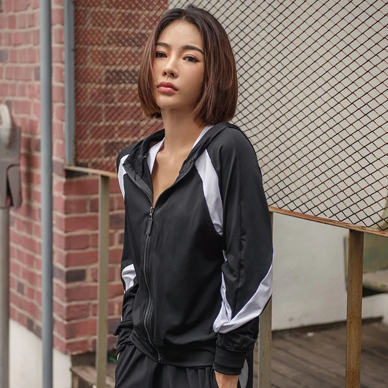 

Sports Casual Coat Women's Gym Quick-Dry Jogging Suits Loose-Fit Zipper Hooded Tops