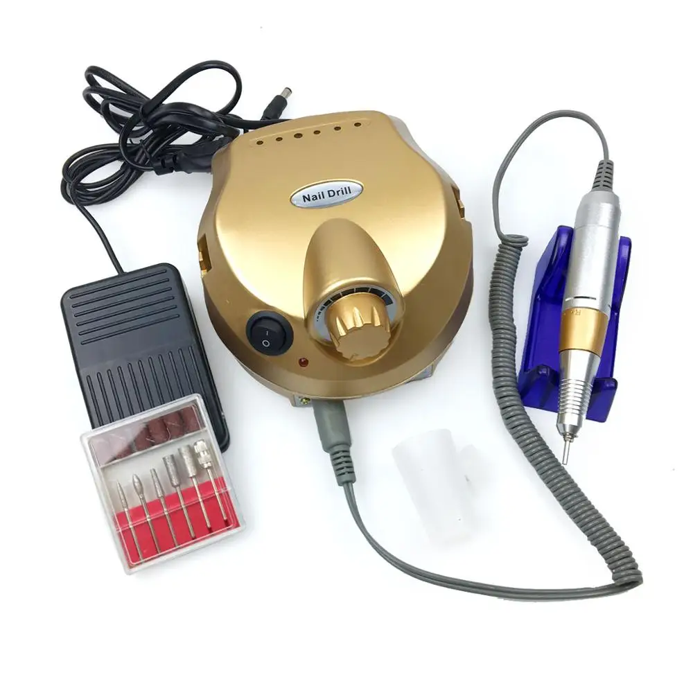 Профессиональная электрическая дрель для ногтей RainSolid, 32 Вт, 30000 об/мин, оборудование для полировки ногтей, машинка для маникюра, пилочки для педикюра - Цвет: Gold