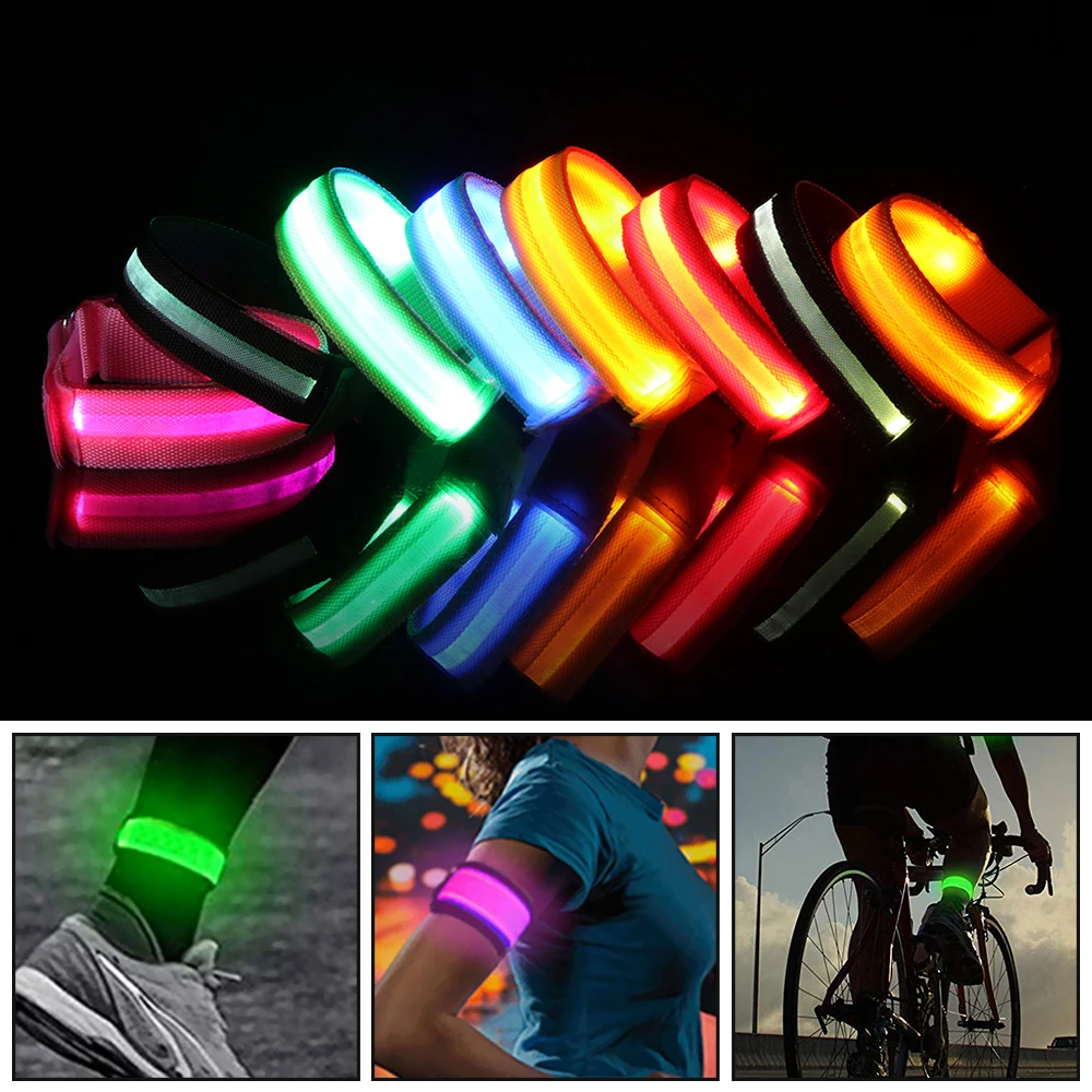 1 шт., 7 цветов, регулируемый светодиодный Напульсник для езды на велосипеде для ночного бега+ 2 батарейки CR2032, светящиеся браслеты, светильник для велосипеда