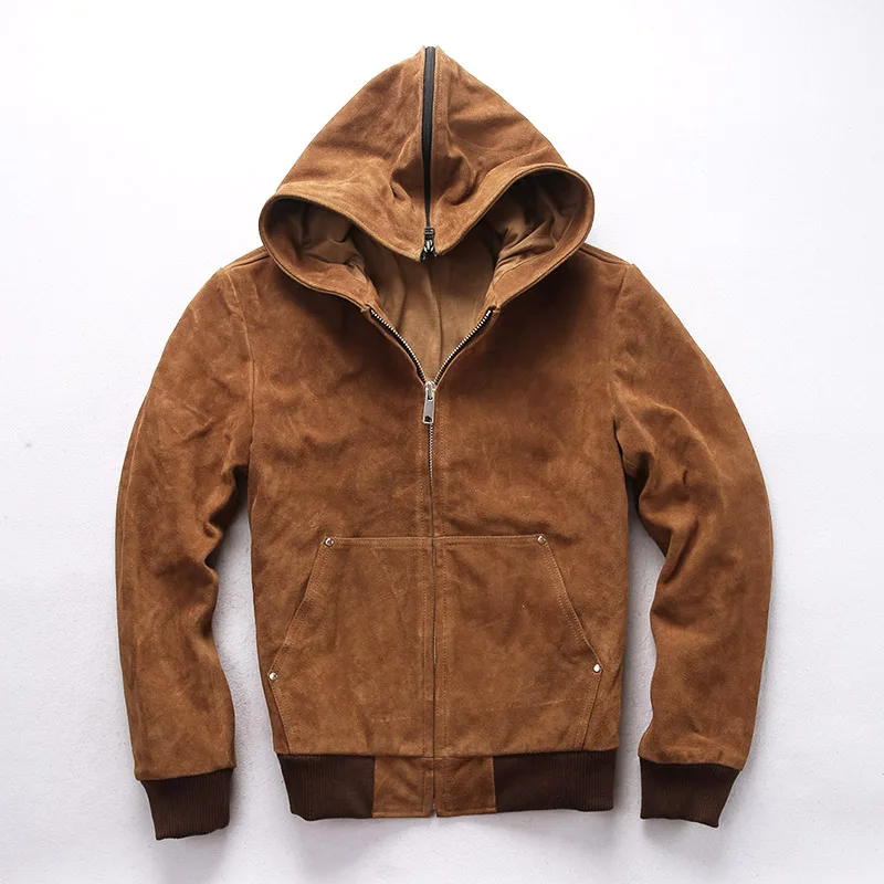

New Autumn Winter Genuine Leather Coat Men's High Quality Soft Cowhide Hooded Collar Baseball Coat Windbreak Waterproof Jacket