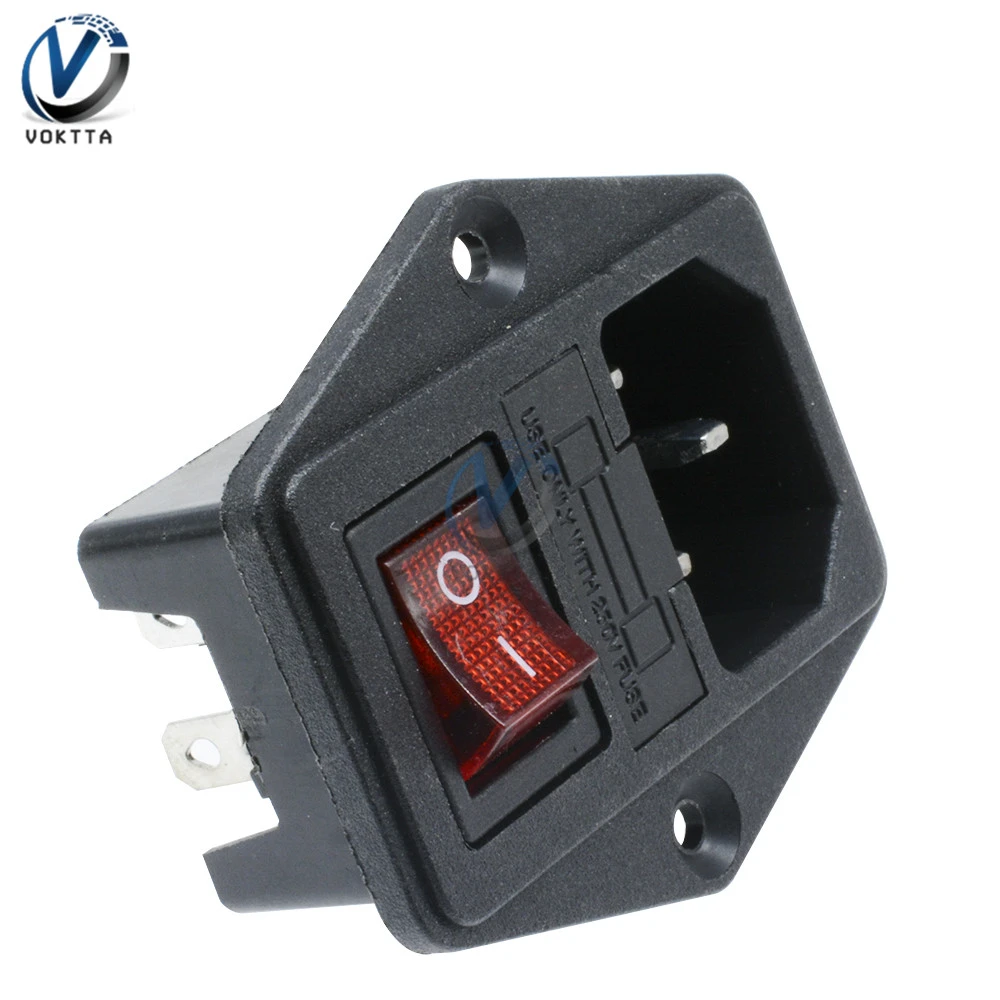 AC 250V 10A 3 Terminal Black Red Power Socket with Fuse Holder AC 250V 10A 3 Terminal Black Red Power Socket with Fuse Holder