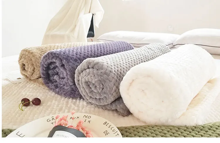 Япония Стиль мягкое вафельное фланелевые одеяла однотонные Цвет осень бросить зима диван покрывало не сужающийся книзу массивный комплект одеяла