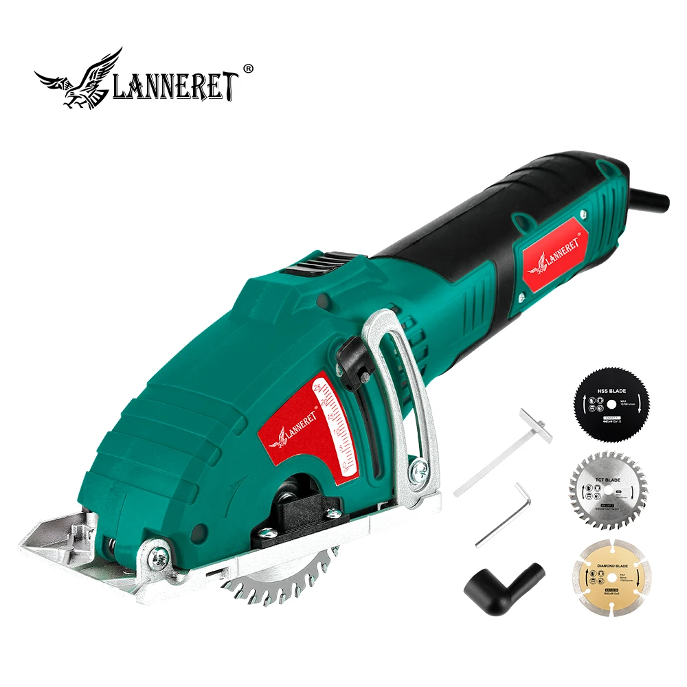 Cena LANNERET elektryczna miniaturowa piła tarczowa 700W piłka ręczna, piła do drewna piła do metalu, równoległe narzędzia do mocowania prowadnic, 3 szt. Ostrza