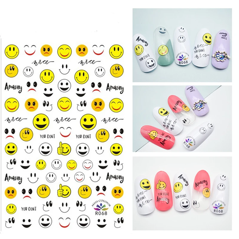 Nusx Newest Smiley Face 3d Nail Art Sticker Decal Stamping Newest Designs Symbol Water Transfer Decals 4
