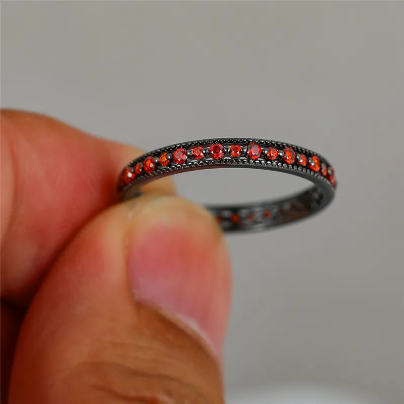 

Vintage Female Red/Blue/Black Zircon Finger Ring Classic Party Wedding Rings For Women Charm 925 Sterling Silver Engagement Ring