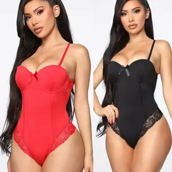 

Ladies Strappy Plunge V Neck Padded Lace Bodysuit Womens Bodycon Tops Lingerie Underwear Basic Top Rompers Jumpsuits