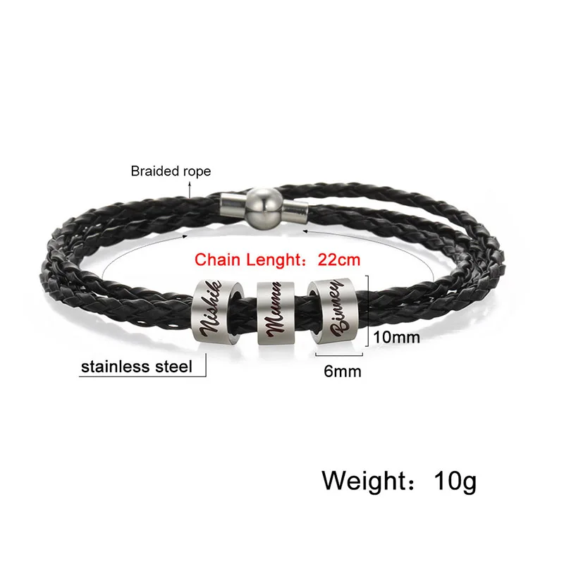 Lemegeton Benutzer definierte Herren Armband 1-7 Namen gravierte Perlen geflochtene Leder armbänder auf der Hand personal isierte Schmuck Freundschaft Familie – Detail 6