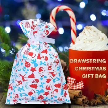 

30pcs Xmas Drawstring Apple Bag Aluminized Composite Children Biscuit Candy Gift Bag Household Christmas Decorations