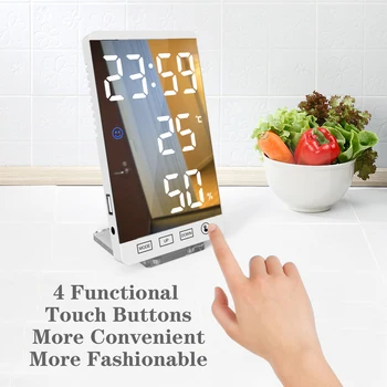 

Mirror LED digital alarm clock Modern decor growing clock Desktop Electronic Weather Clock with temperature and humidity meter