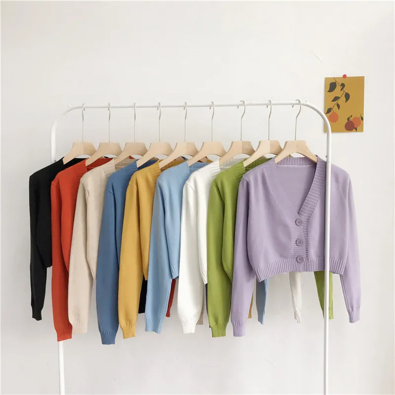 2020 Autumn New Candy-Colored Outdoor Short Knitted Sweater Cardigan Long-Sleeved Shawl Coat sweater cute |