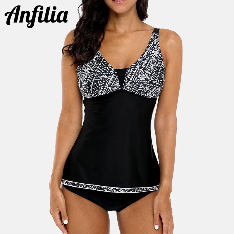 

Anfilia Women Two-piece Tankini Set Ladies Geometric Swimwear Floral Print Adjustable Stripe Swimsuit Bathing Suit Beach Wear