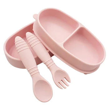 

2020 New Baby Silicone Children'S Dishes Dining Plate With Spoon Set For Feeding Outdoor Anti-Drop Non-Slip Suction Cup Bow