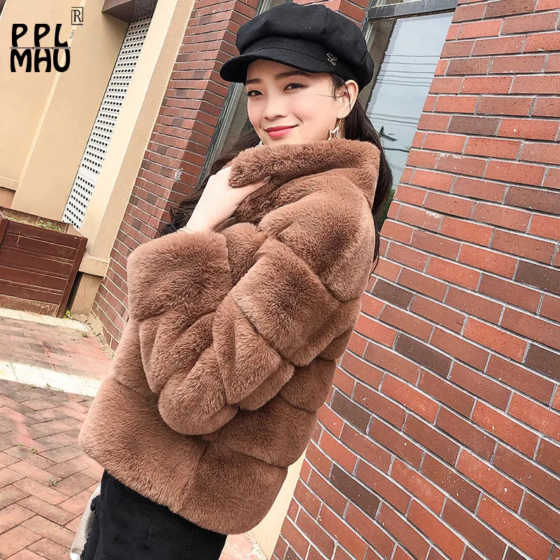

XS-3XL faux fur coat women's 2019 winter coat fashion brown high quality fur coat elegant thick warm jacket fake fur coat