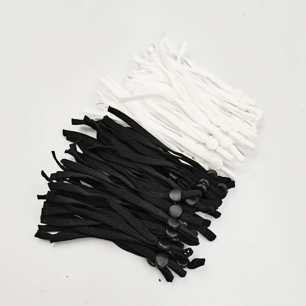 Cuerda ajustable para mascarilla banda elástica de costura con hebilla, cuerda blanca y negra, suministros de accesorios para manualidades, 50/100 Uds.