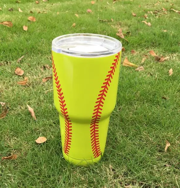 Wholesale 30oz Baseball Tumbler Stainless Steel Double Wall Vacuum Cup Cute Gift For Water Holder Warmer Cup DOM109461 - Цвет: yellowbaseball