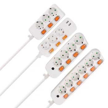 

Power Strip 2USB Socket 2/3/4/5/6 EU Outlets Plug Independent Switch Overload Protection 1.5/2.5M Extension Cord Power Socket