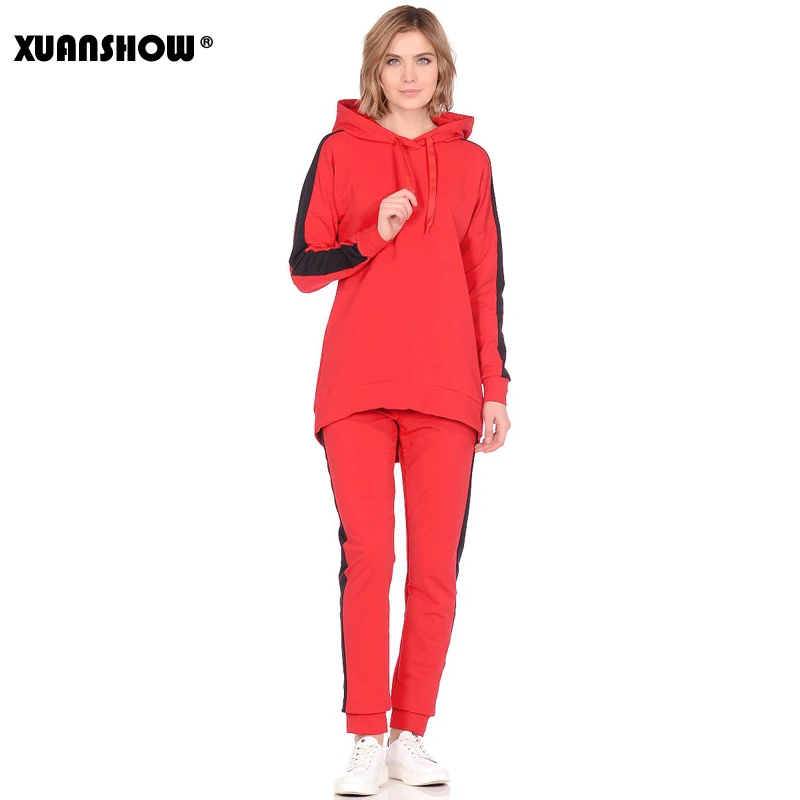 XUANSHOW New Autumn Winter Female 2 Piece Set Tracksuit For Women Long Sleeve Long Hoodies+Pants Two Piece Set Outfit Women Suit