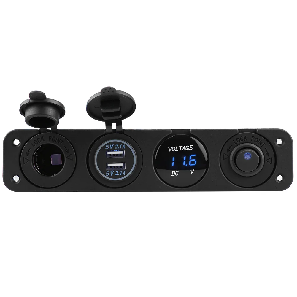 

4-in-1 waterproof On/Off Toggle Switch Panel Dual USB Charger with Voltmeter fit for Car Boat Marine buses Truck golf car