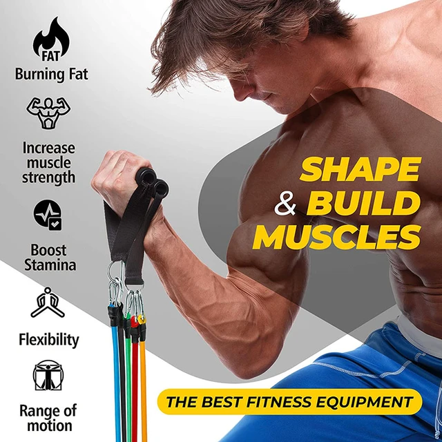 11 Pieces Yoga Resistance Bands Set Power Rubber Elastic Tube Expander Home Gym Fitness Workout Exerciser Pull Up Strength Ropes 4