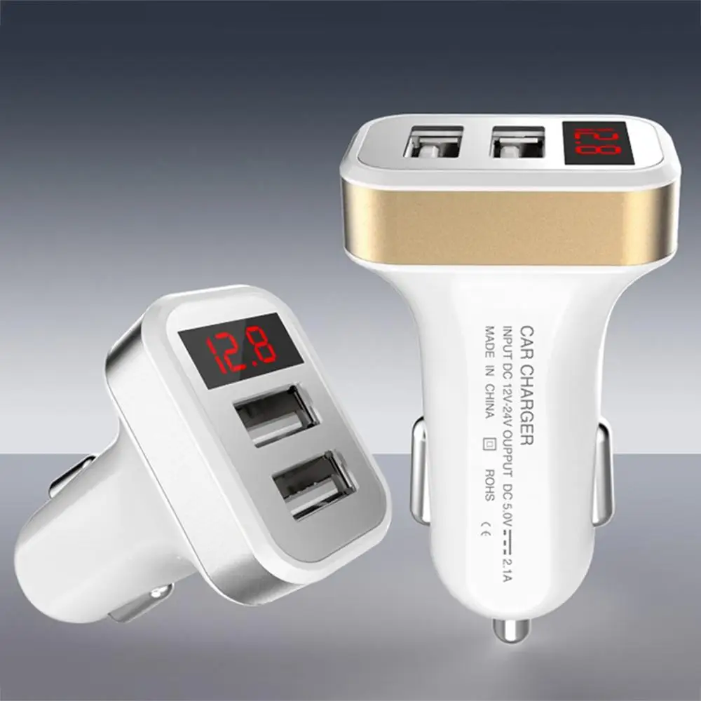 Автомобильное зарядное устройство с двумя usb-портами, цифровой светодиодный дисплей, 2 порта, автомобильное зарядное устройство для смартфонов, планшетов, 5 В, 2,1 А, быстрая зарядка
