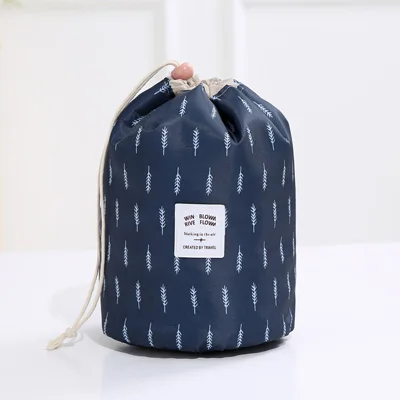 Женская косметичка цветной цилиндр Drawstring Водонепроницаемая дорожная косметичка большой емкости Красота Макияж хранение туалетных принадлежностей комплект - Цвет: Navy feather