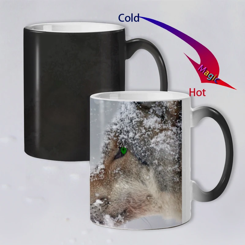 

Funny novelty Animal wolf Ceramic Color Changing Coffee Mug heat Sensitive Magic Tea Cup Mugs super gift