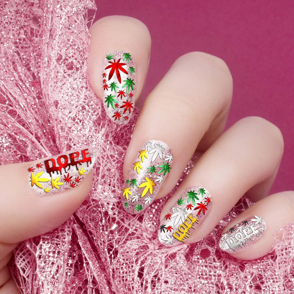 Diy 3d Nail Art Decal Stickers Self Adhesive Pot Weed Leaf Shape Designs  Manicure Nail Tips Decoration Nail Art Salon Tools - Stickers & Decals -  AliExpress