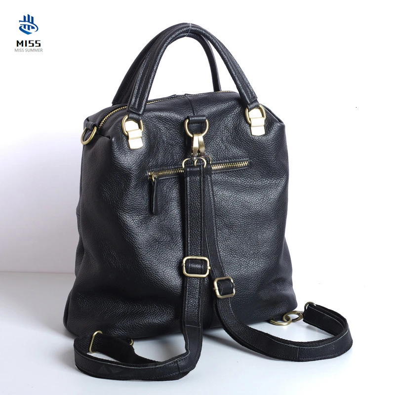 

Head Layer Cowhide Genuine Leather Woman Package Black Multipurpose Ma'am Both Shoulders Package Backpack