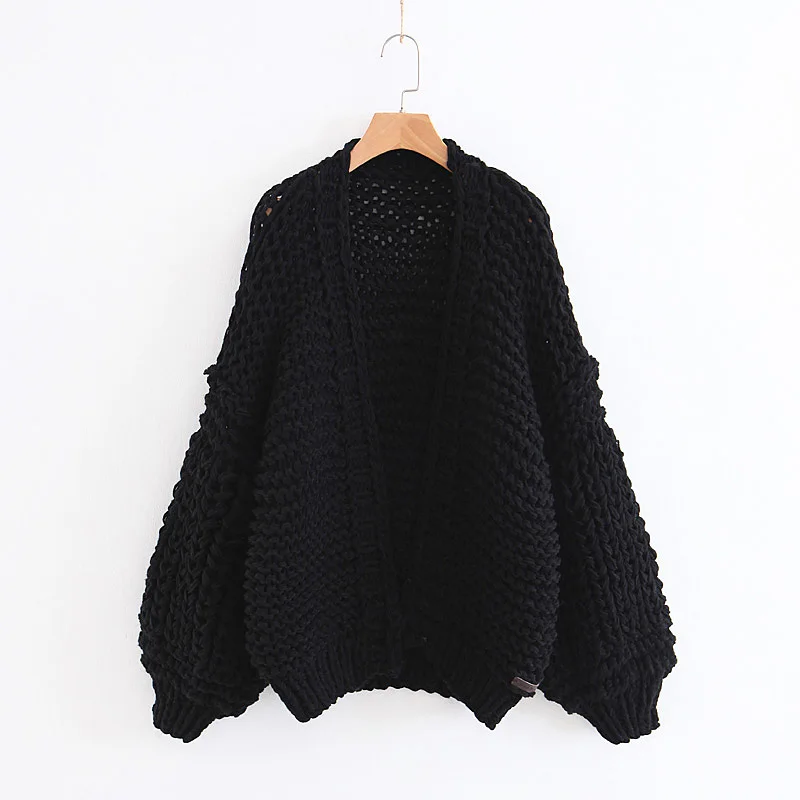 OMIKRON New Fashion Women Solid Ribbed Sweaters Cardigans Loose Knitted Autumn Winter Clothing Casual Sequins Plus Size Pull - Цвет: Black