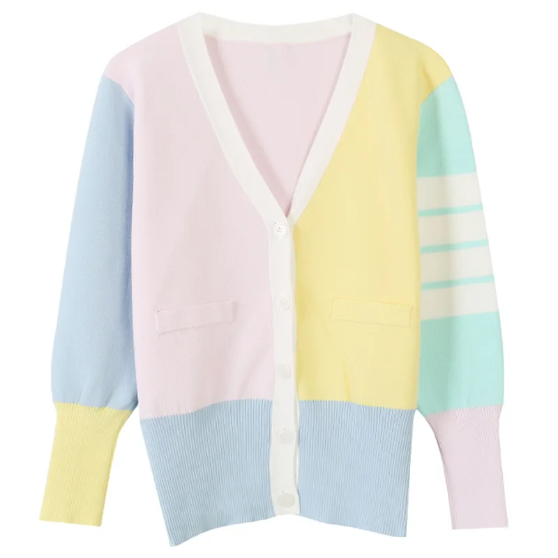 

GRUIICEEN 2020 Spring Long Sleeve Single Breasted Sweater Coat Elegant V-Neck Oversized Knit Striped Sweater Cardigans New