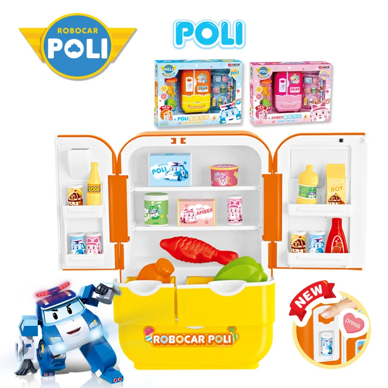 

Robocar Poli Amber double-sided refrigerator Pretend Play House Toys Boys and Girls Music Lighting toys Furniture for dollhouse