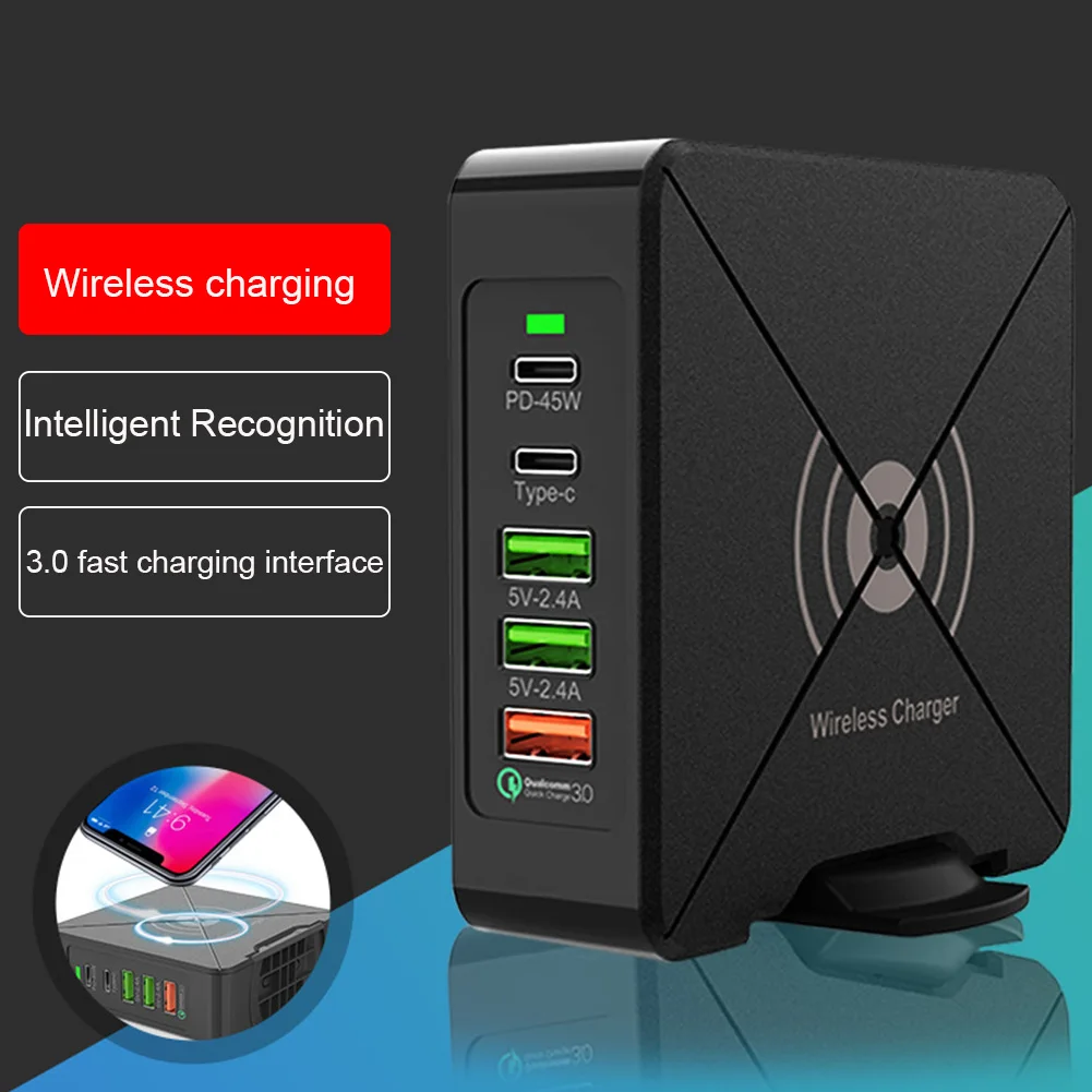 Travel Portable Rotary Stand USB Quick Charger Type C Mobile Phone Safe Home Station Multi Port Laptop 75W PD With Power Adapter