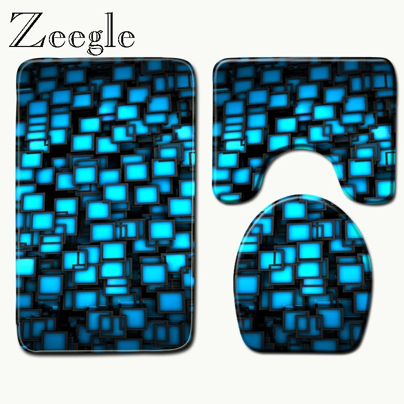 Zeegle 3pcs Bath Mats Carpet Set Non-Slip Bath Mat Bathroom Kitchen Carpet Doormats Decor Toilet Seat Cover Rug Carpets