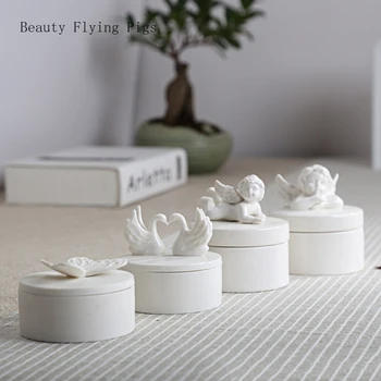 

1Pcs White porcelain angel ceramic storage box wedding candy ring earrings necklace jewelry storage box crafts ornaments