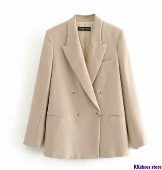 

2020 Fashion Womens Blazer Double Breasted Straight Suit Jacket Ladies Formal Blazer Ladies Outwear