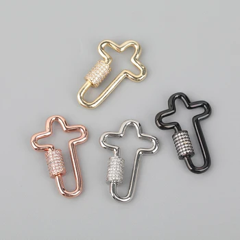 

10pcs/Lot 18x27mm CZ Micro Paved Cross Shape Screw Clasps Circonia Lock Carabiner Clasps Bracelet Necklace Accessories FH-234ABH