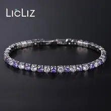 LicLiz модные прозрачные фиолетовые циркониевые хрустальные теннисные браслеты для женщин, кристаллы белого золота, цветная цепочка, ювелирные изделия LUB0097F