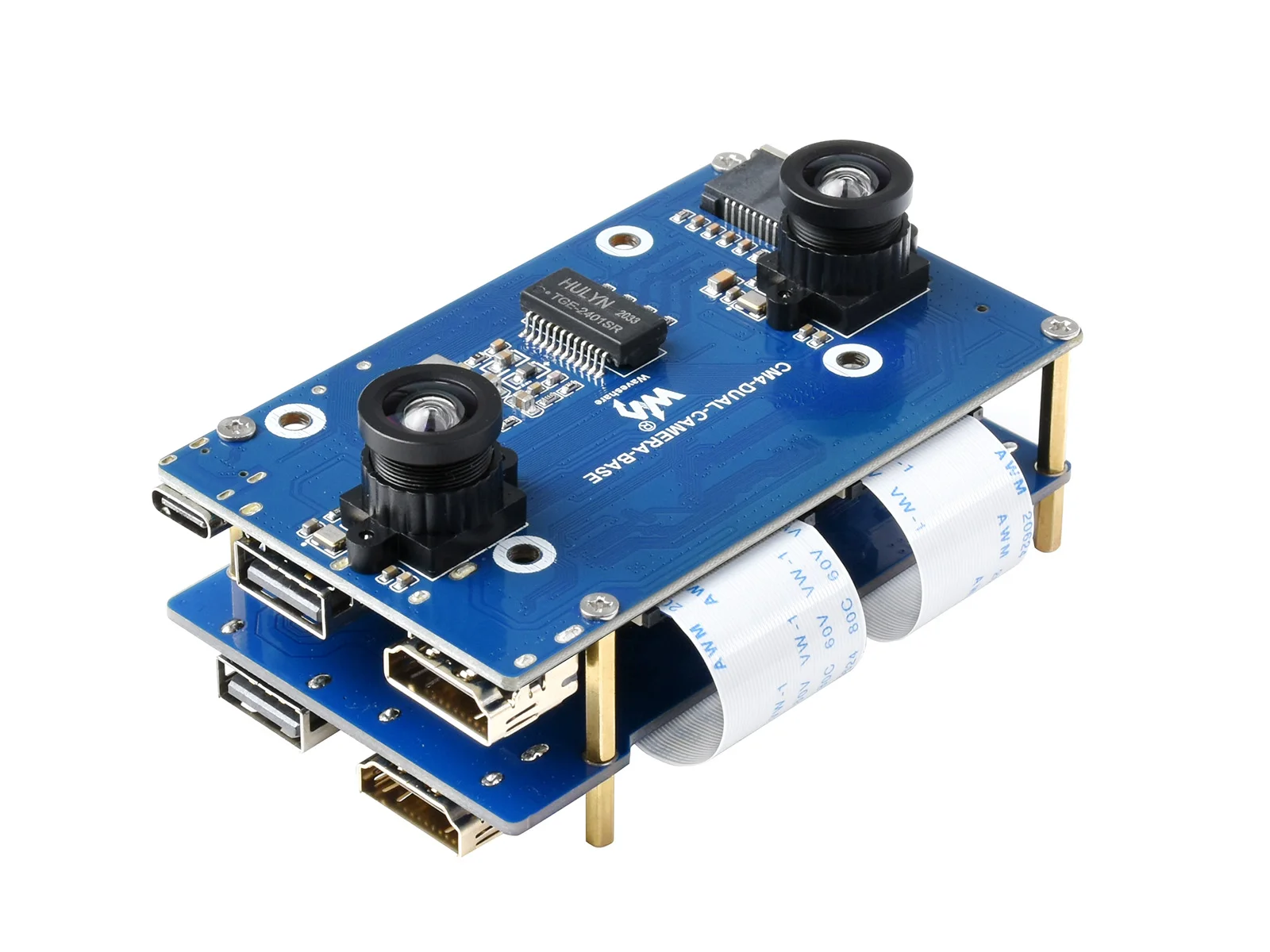 

CM4-DUAL-CAMERA-BASE-Acce-A,Binocular Camera Base Board Designed For Raspberry Pi Compute Module 4, With Interface Expander